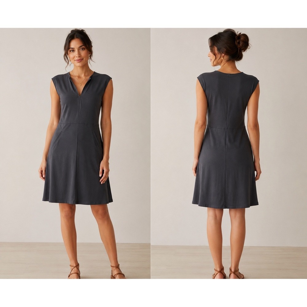 Ruti A-Line V-Neck Pocket Dress Gray Size S/M Minimalist Career Casual